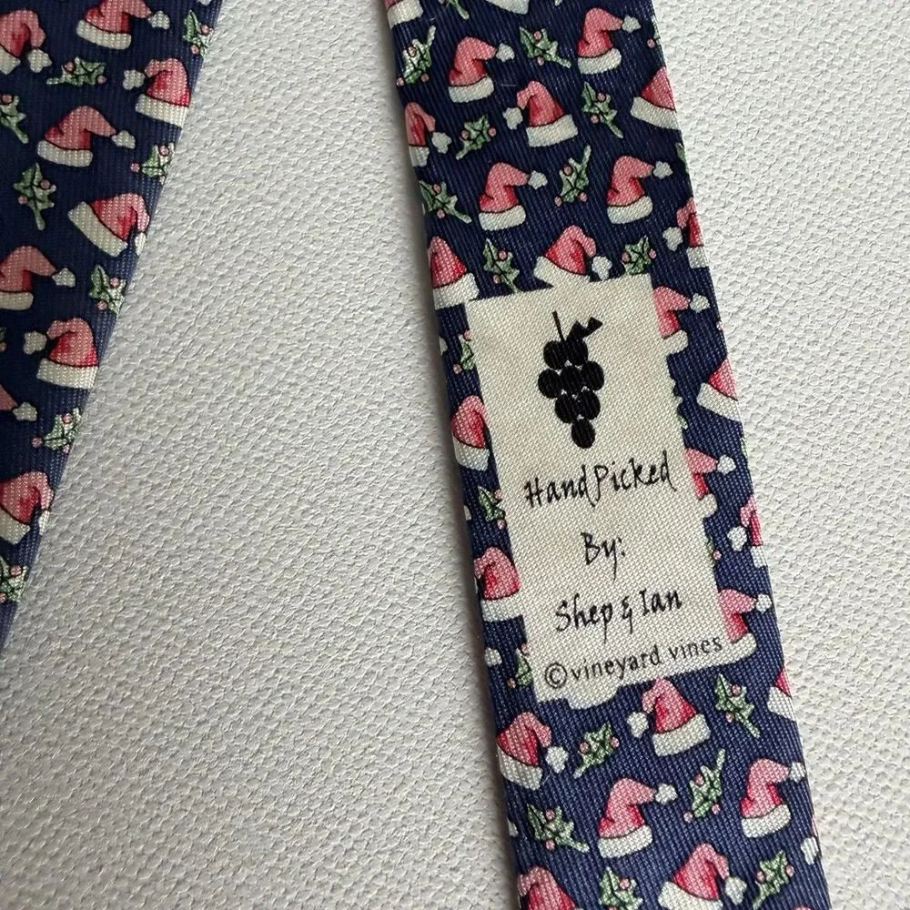 Vineyard Vines Silk Tie Boys Youth Teens Blue Christmas Red Santa Hat Necktie